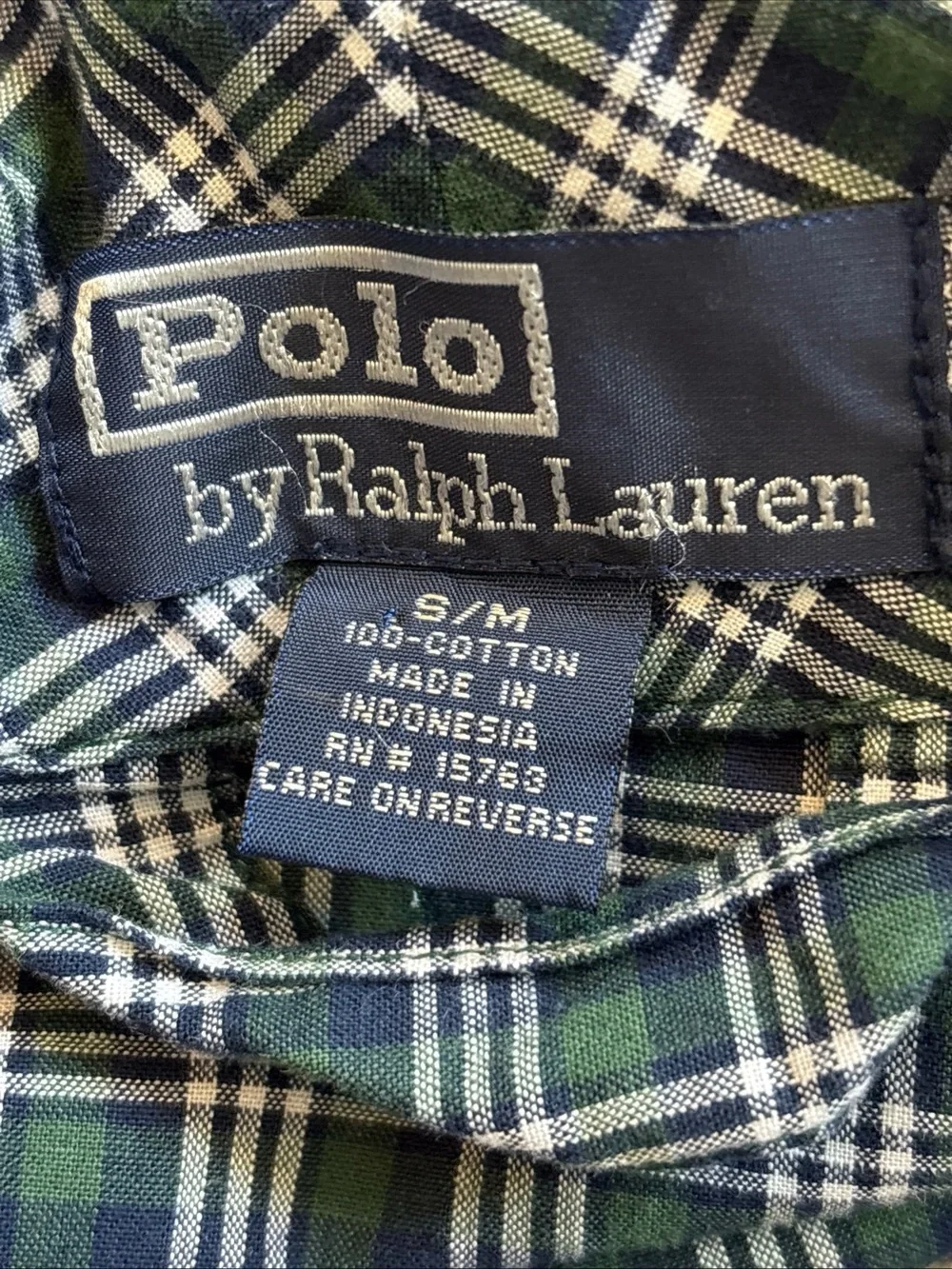 Polo Ralph Lauren Plaid Robe Navy Blue Green Cotton Shawl Collar S/M No Belt
